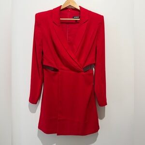 Express Red Cutout Wrap Blazer Dress